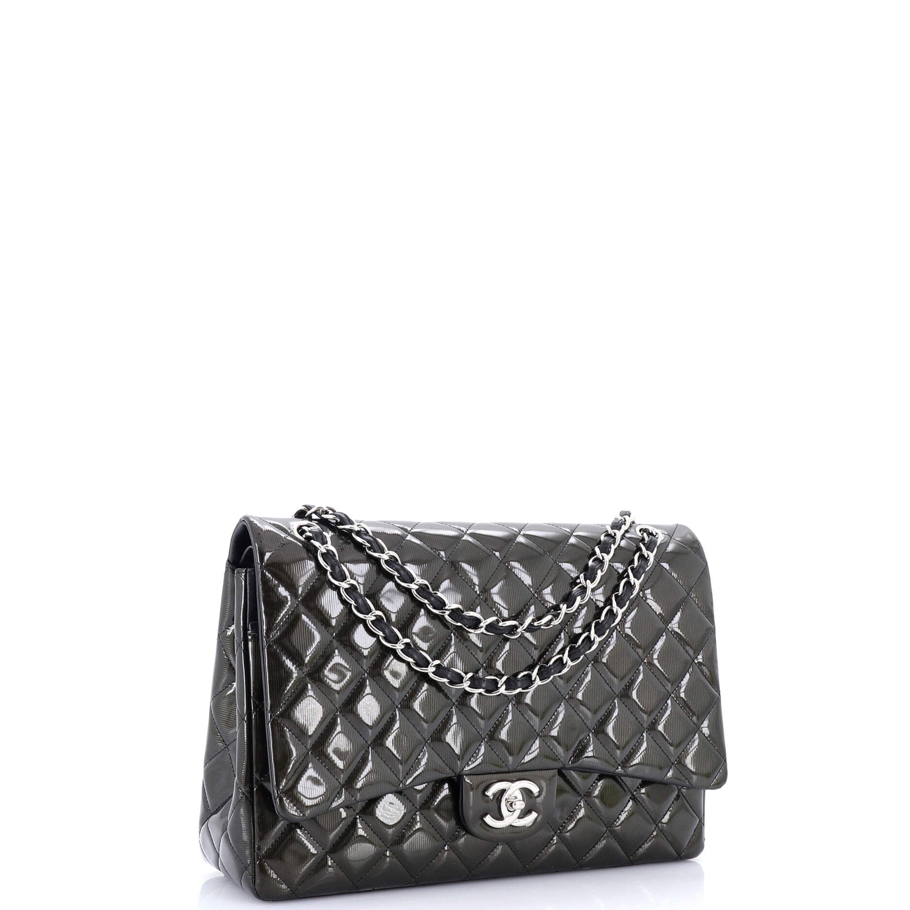 Chanel Classic Double Flap Bag Quilted Striated Metallic  Maxi