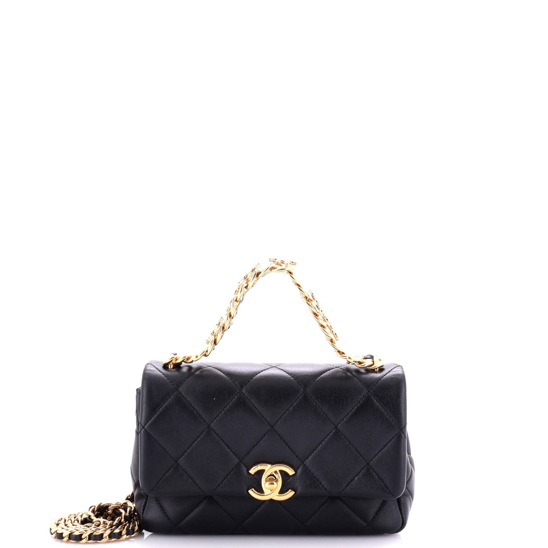 Chanel Crystal CC Chain Handle Flap Bag Quilted Lambskin Small