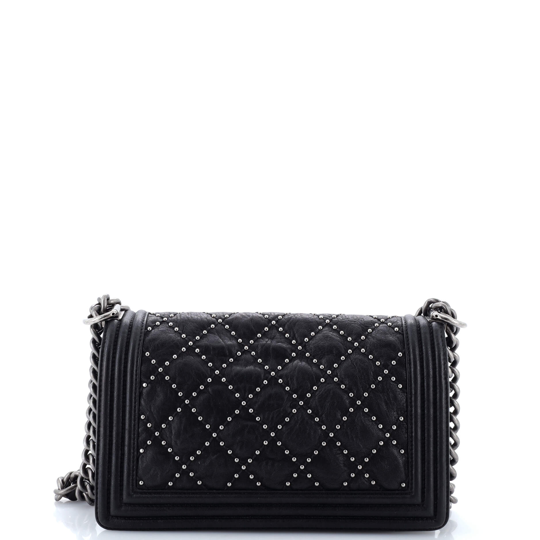 Chanel Boy Flap Bag Studded Quilted Distressed Calfskin Old Medium