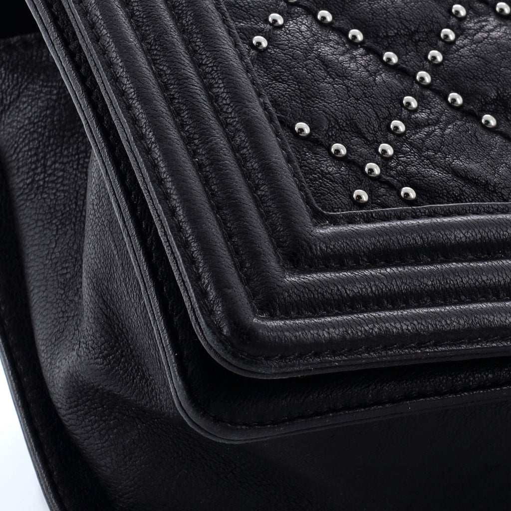 Chanel Boy Flap Bag Studded Quilted Distressed Calfskin Old Medium