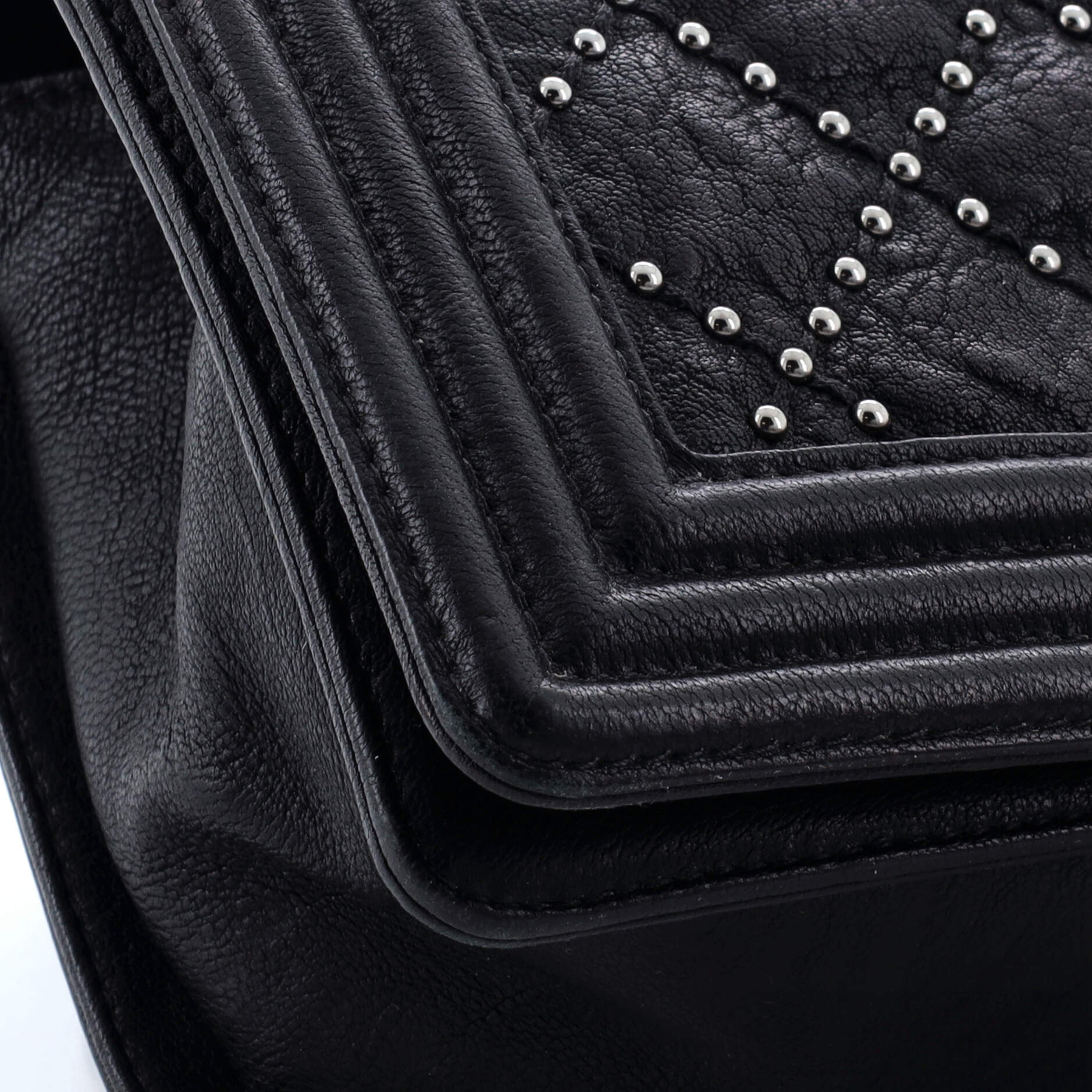 Chanel Boy Flap Bag Studded Quilted Distressed Calfskin Old Medium