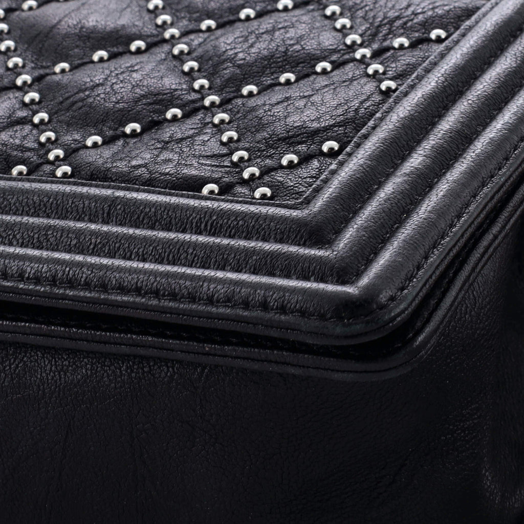 Chanel Boy Flap Bag Studded Quilted Distressed Calfskin Old Medium