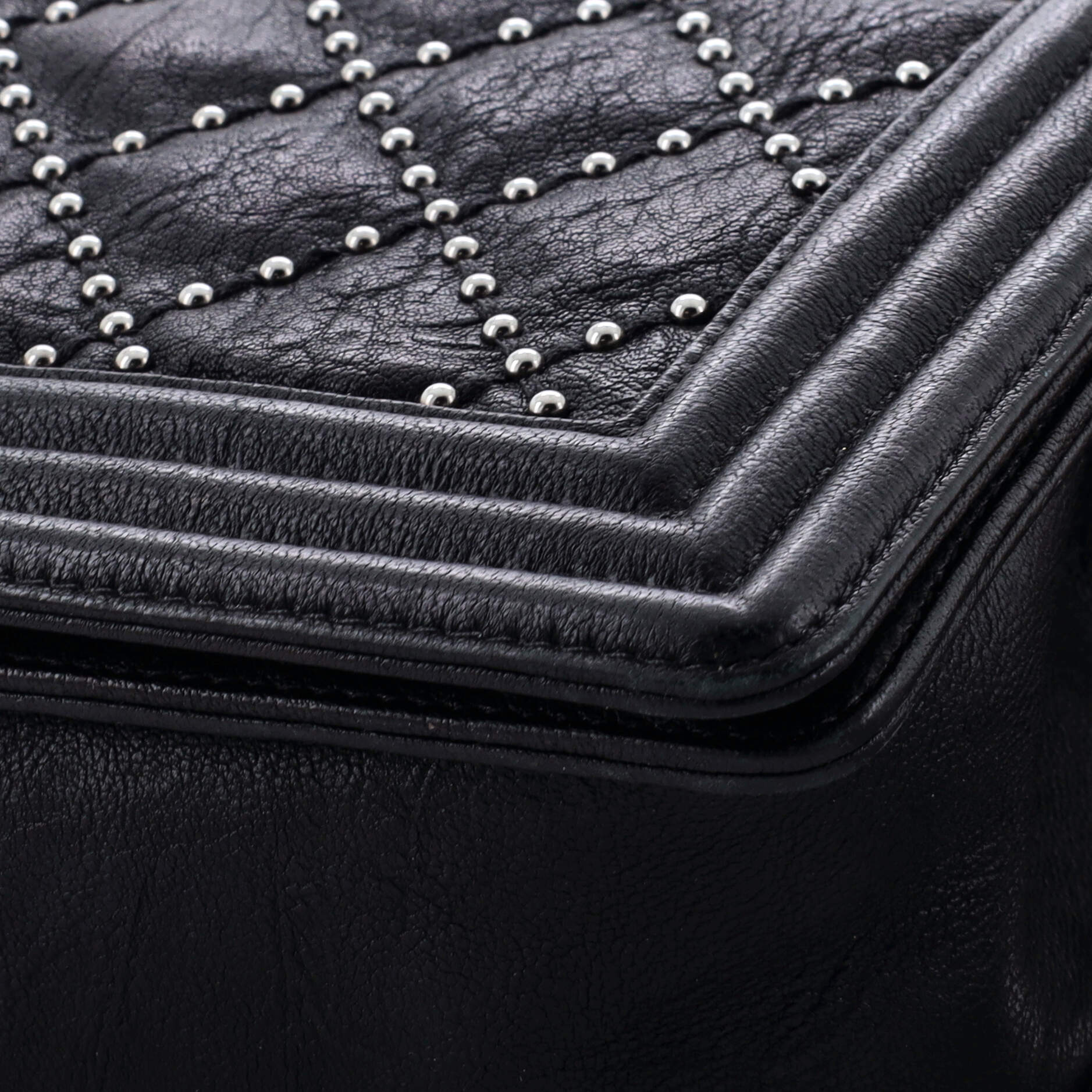Chanel Boy Flap Bag Studded Quilted Distressed Calfskin Old Medium