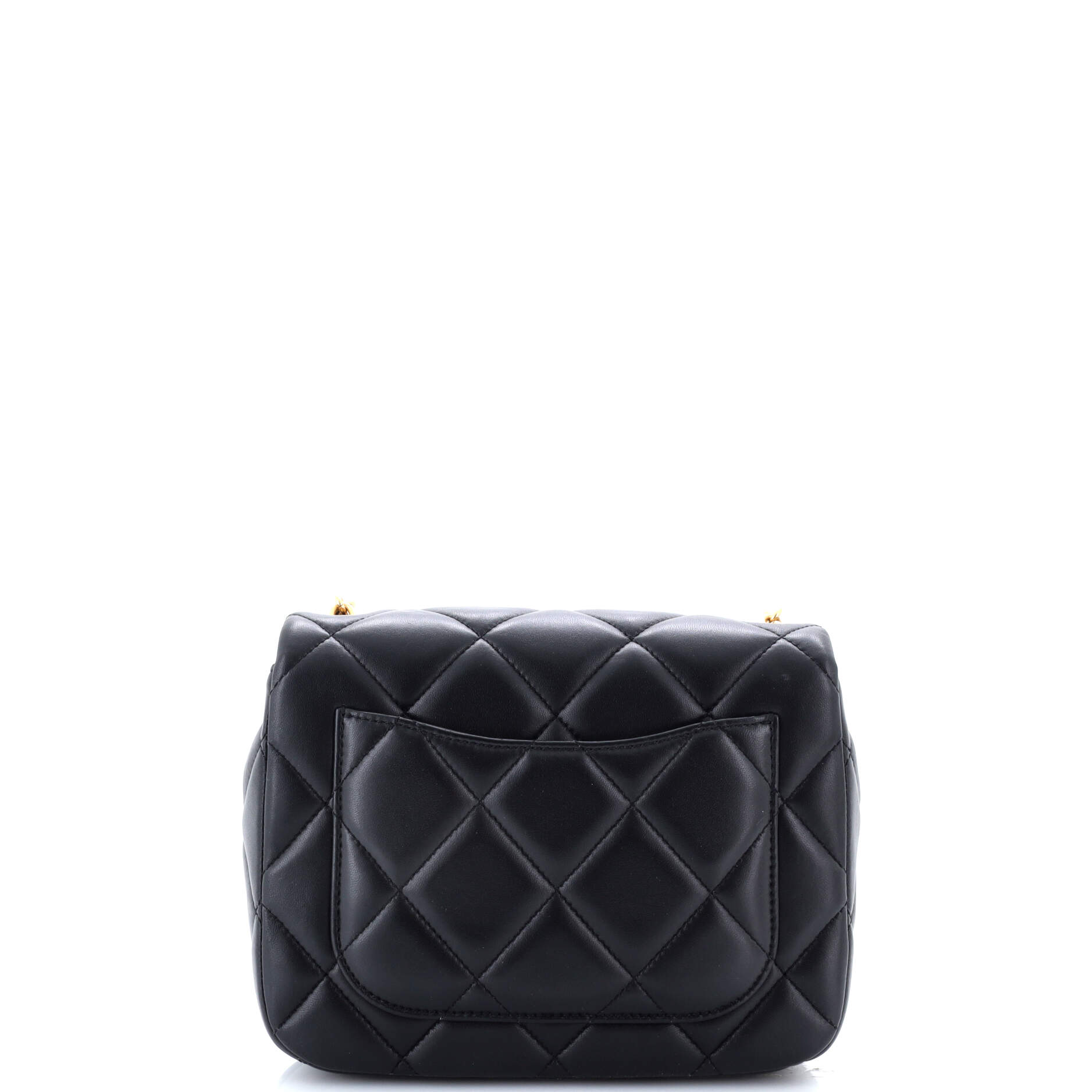 Chanel CC Pearl Resin Heart Charms Chain Square Flap Bag Quilted Lambskin Mini
