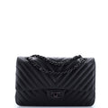 Chanel So Black Classic Double Flap Bag Chevron Lambskin Medium