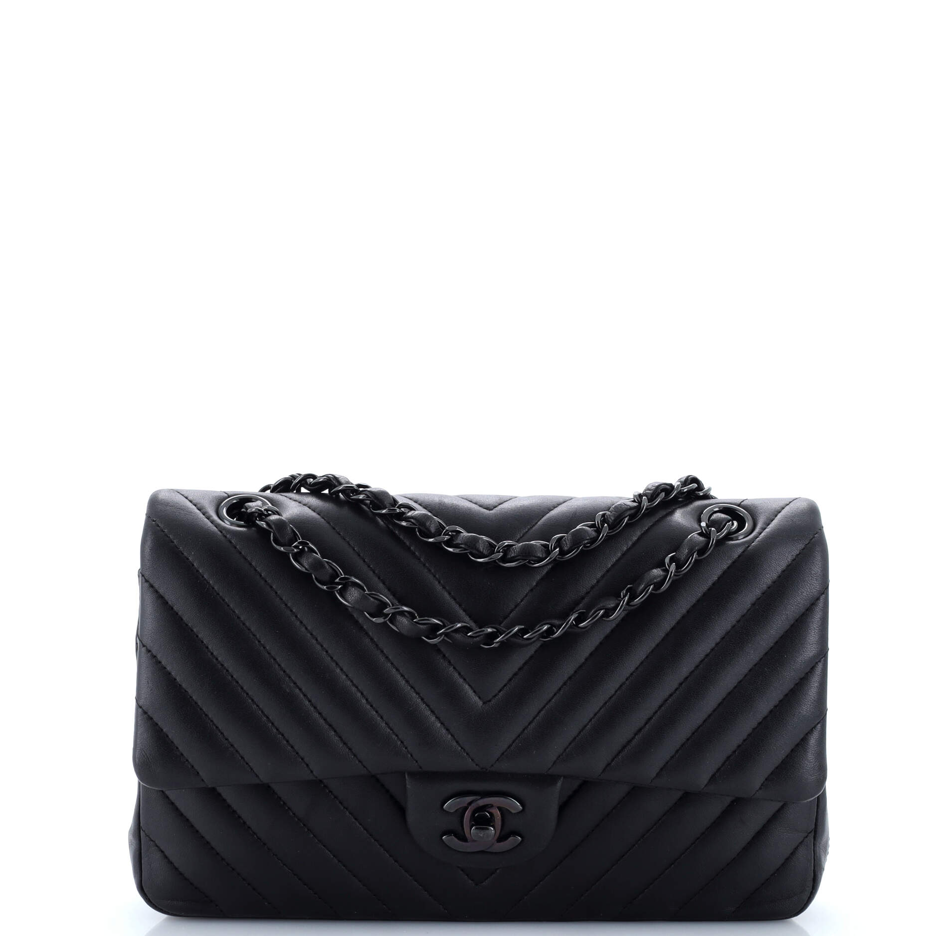 Chanel So Black Classic Double Flap Bag Chevron Lambskin Medium