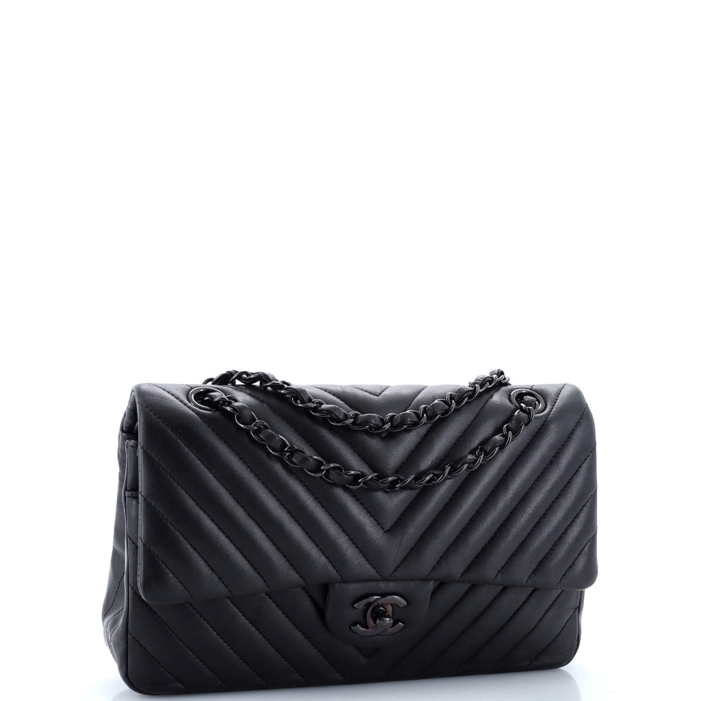Chanel So Black Classic Double Flap Bag Chevron Lambskin Medium