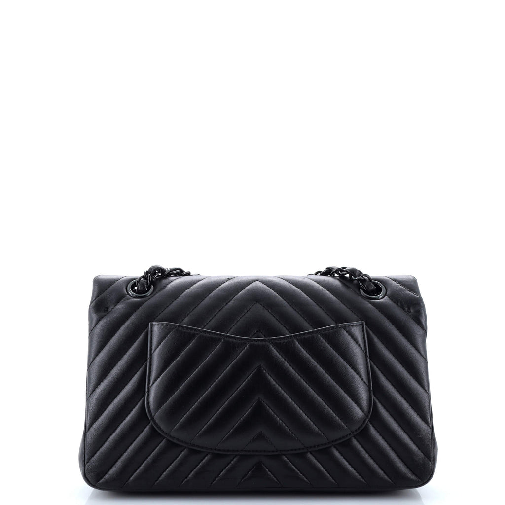 Chanel So Black Classic Double Flap Bag Chevron Lambskin Medium