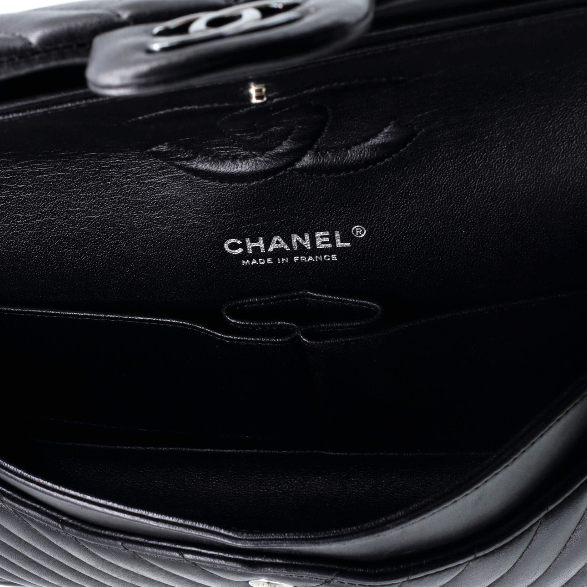 Chanel So Black Classic Double Flap Bag Chevron Lambskin Medium