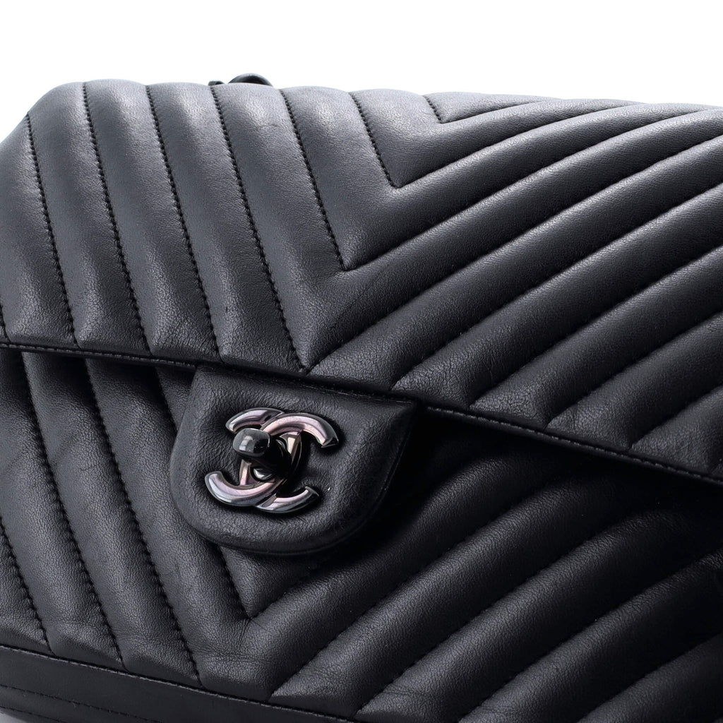 Chanel So Black Classic Double Flap Bag Chevron Lambskin Medium