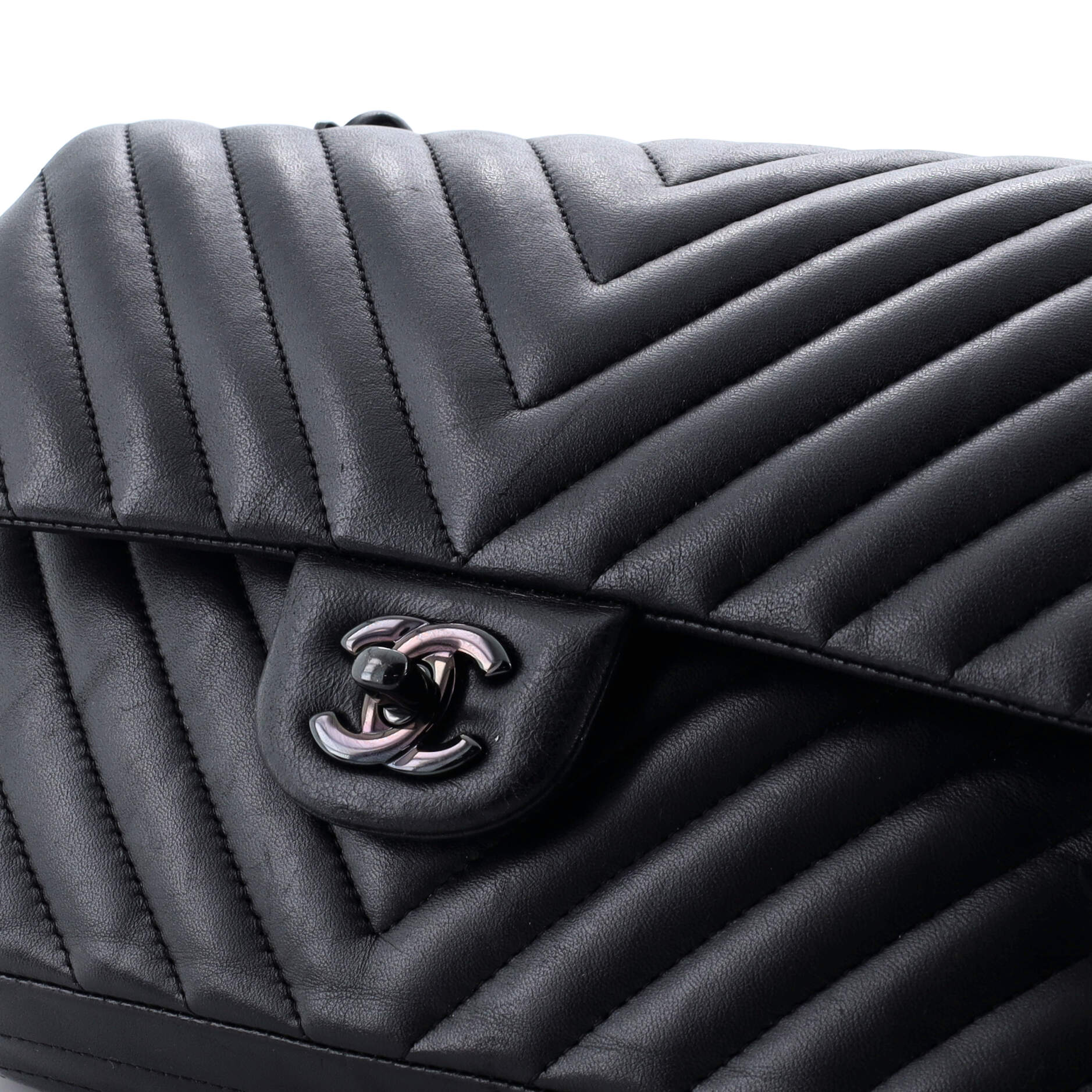 Chanel So Black Classic Double Flap Bag Chevron Lambskin Medium