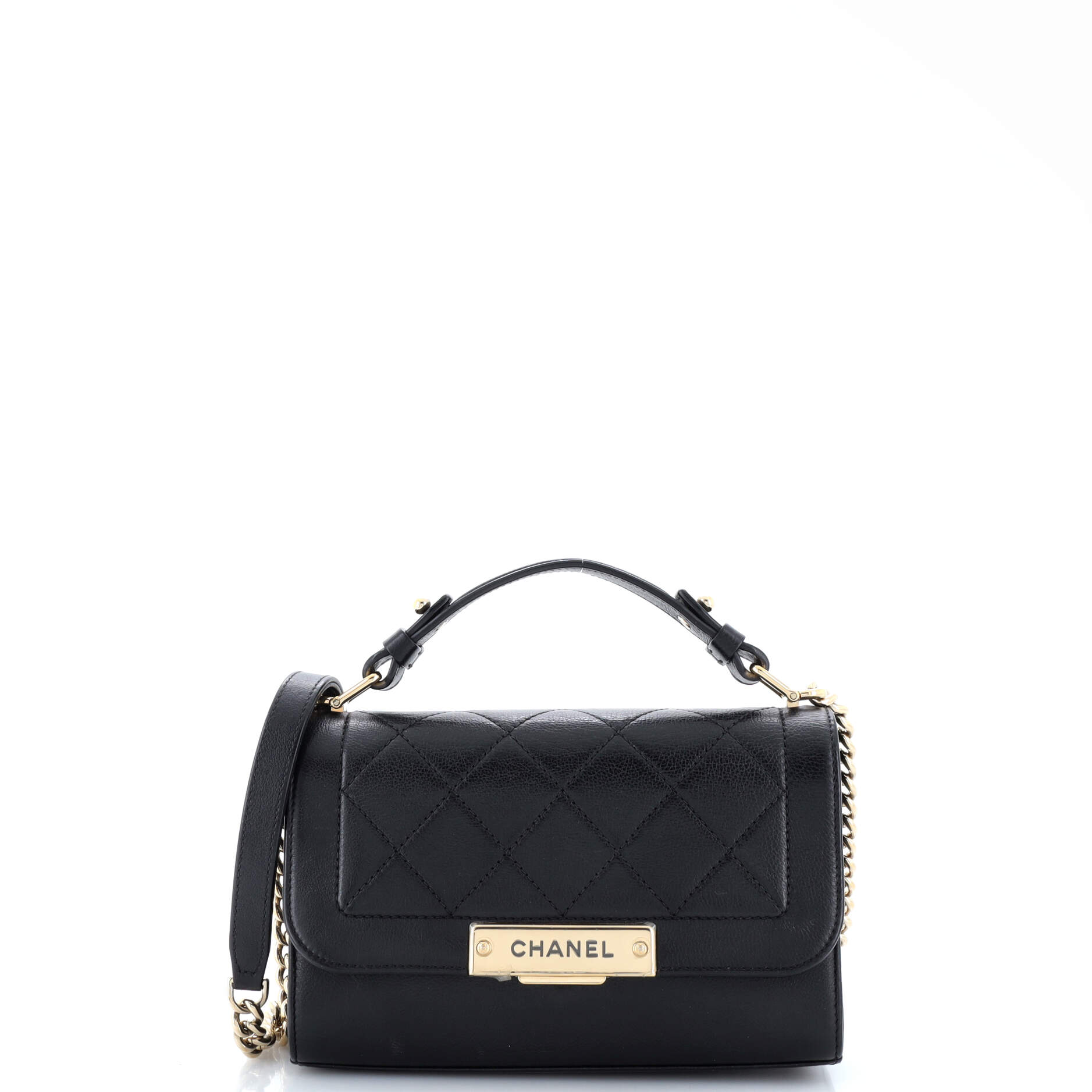 Chanel Label Click Flap Bag Quilted Calfskin Small