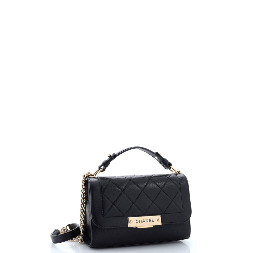 Chanel Label Click Flap Bag Quilted Calfskin Small