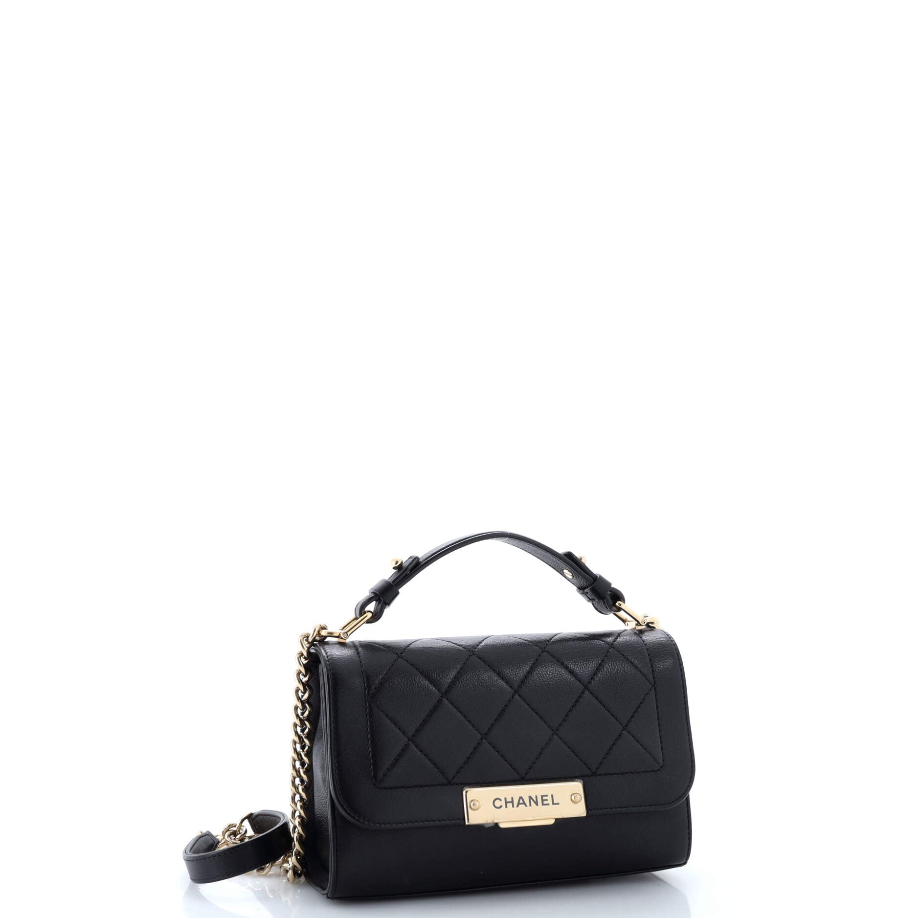 Chanel Label Click Flap Bag Quilted Calfskin Small