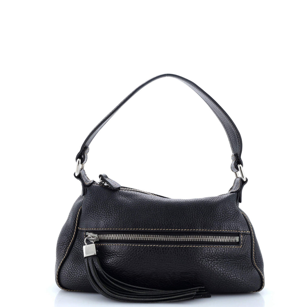 Chanel Lax Front Zip Bag Pebbled Leather Small