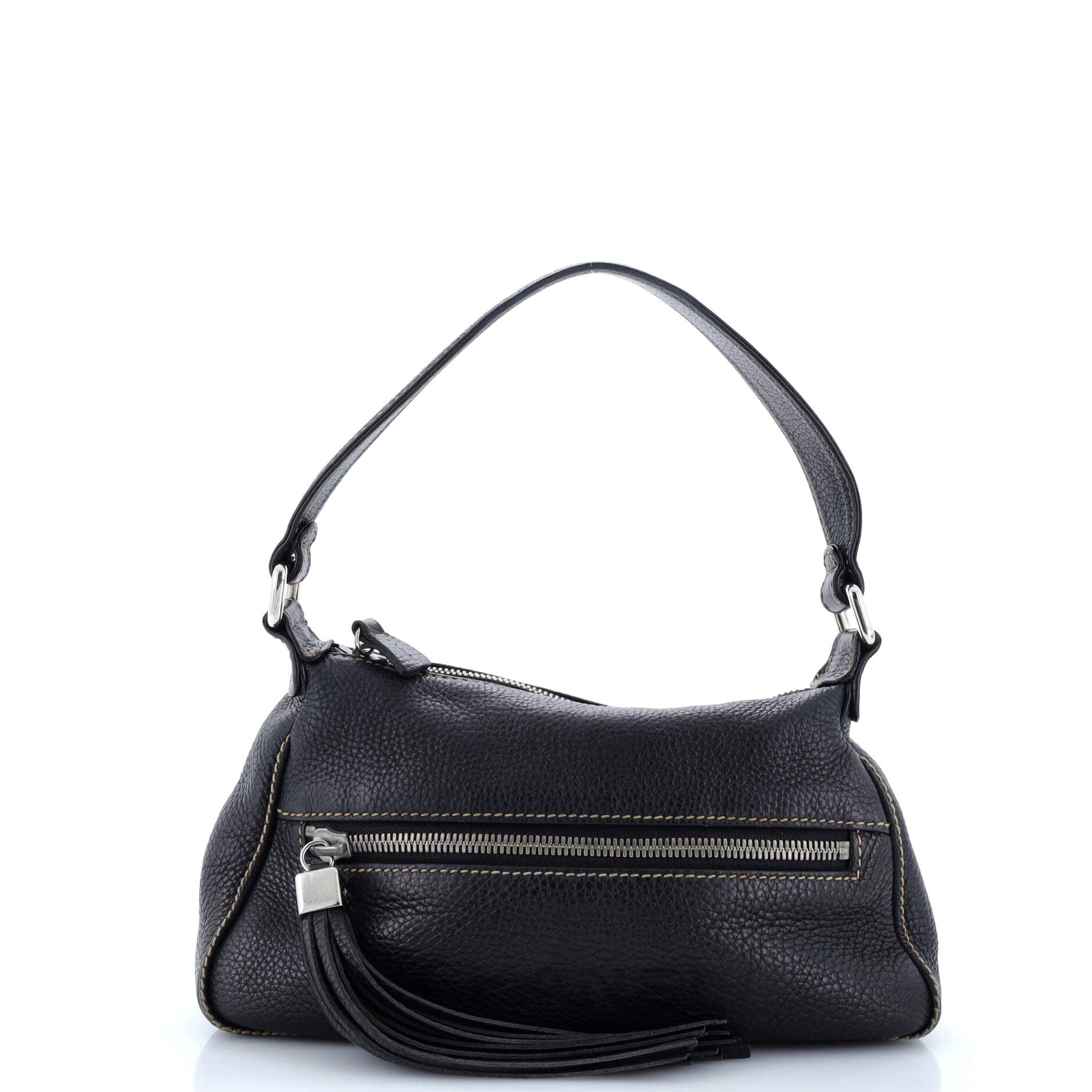 Chanel Lax Front Zip Bag Pebbled Leather Small