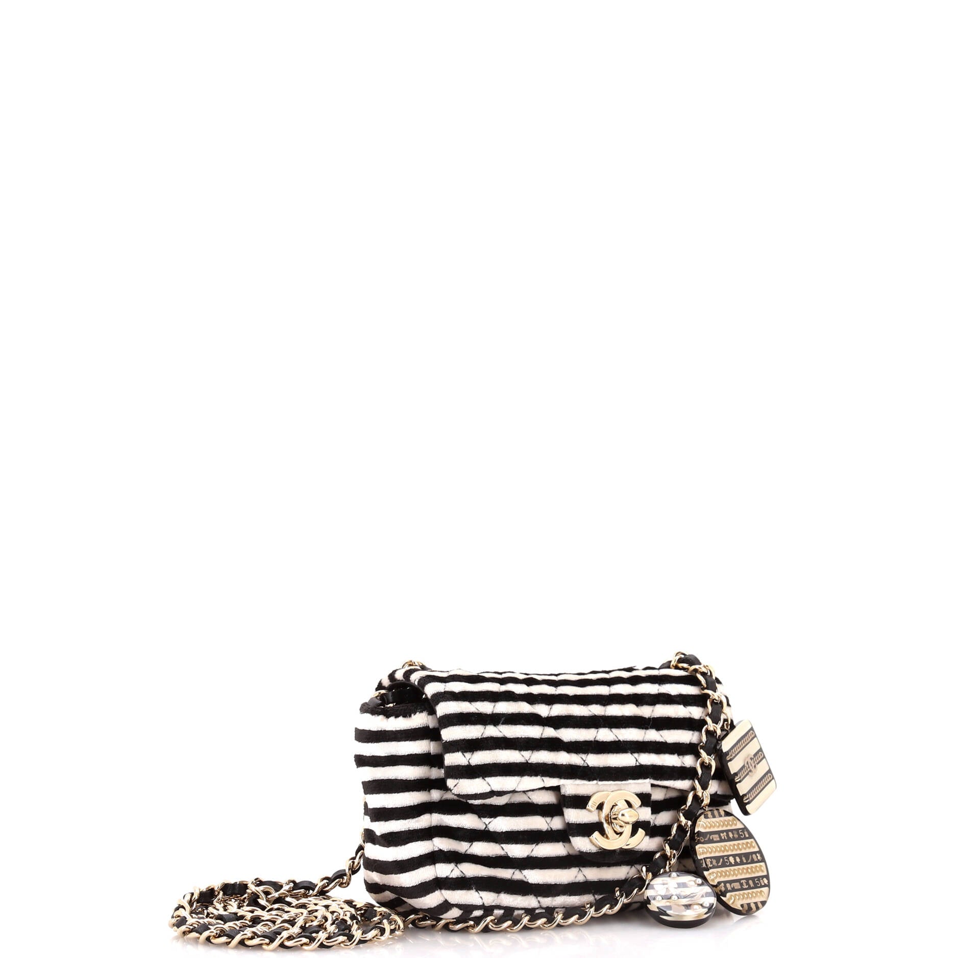 Chanel CC Chain Flap Bag Quilted Striped Velvet Extra Mini
