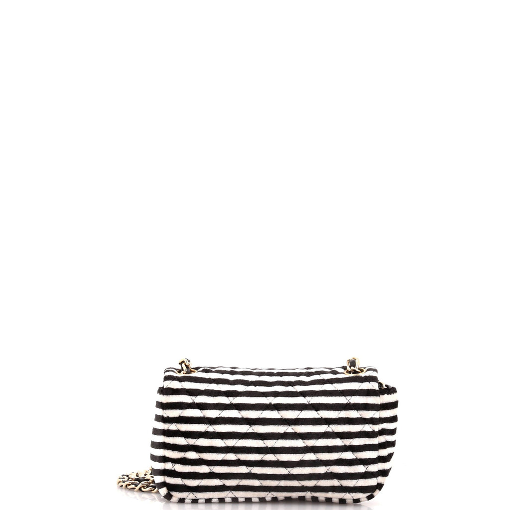 Chanel CC Chain Flap Bag Quilted Striped Velvet Extra Mini
