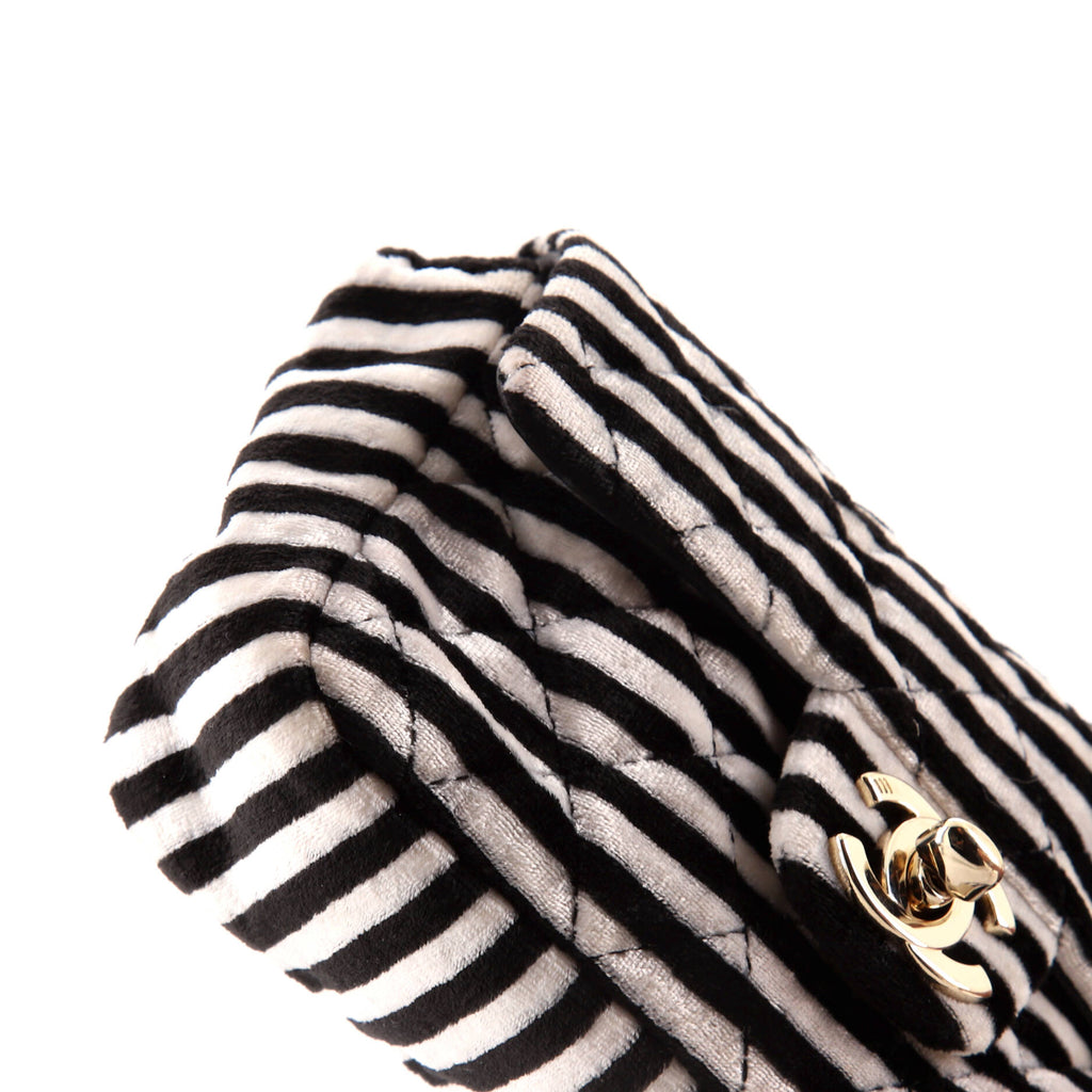 Chanel CC Chain Flap Bag Quilted Striped Velvet Extra Mini