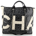 Chanel Logo Camellia Shopping Tote Printed Coated Canvas Medium