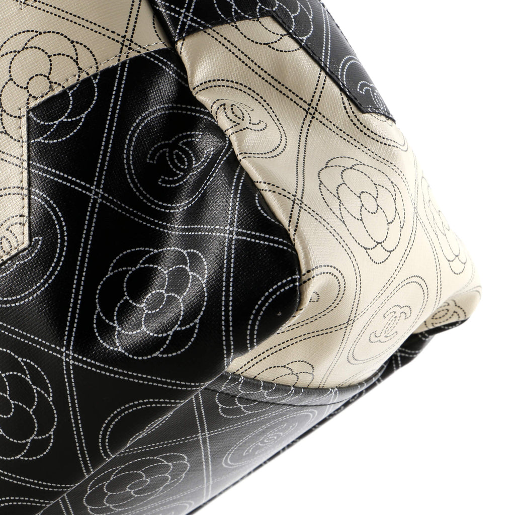 Chanel Logo Camellia Shopping Tote Printed Coated Canvas Medium