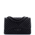 Chanel So Black Classic Double Flap Bag Chevron Lambskin Jumbo