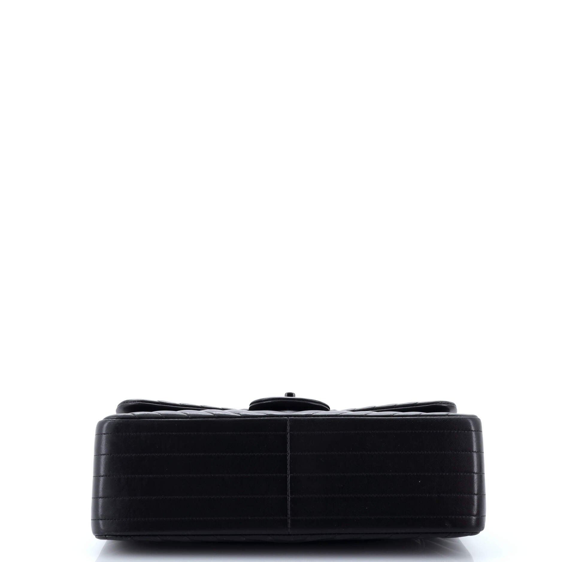 Chanel So Black Classic Double Flap Bag Chevron Lambskin Jumbo