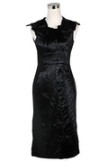 Bottega Veneta Women's Silk Pattern Black Wool Polyamide Dress Ruffle Detail(40)