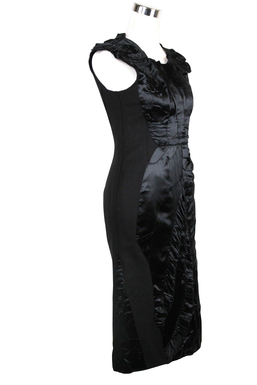 Bottega Veneta Women's Silk Pattern Black Wool Polyamide Dress Ruffle Detail(40)