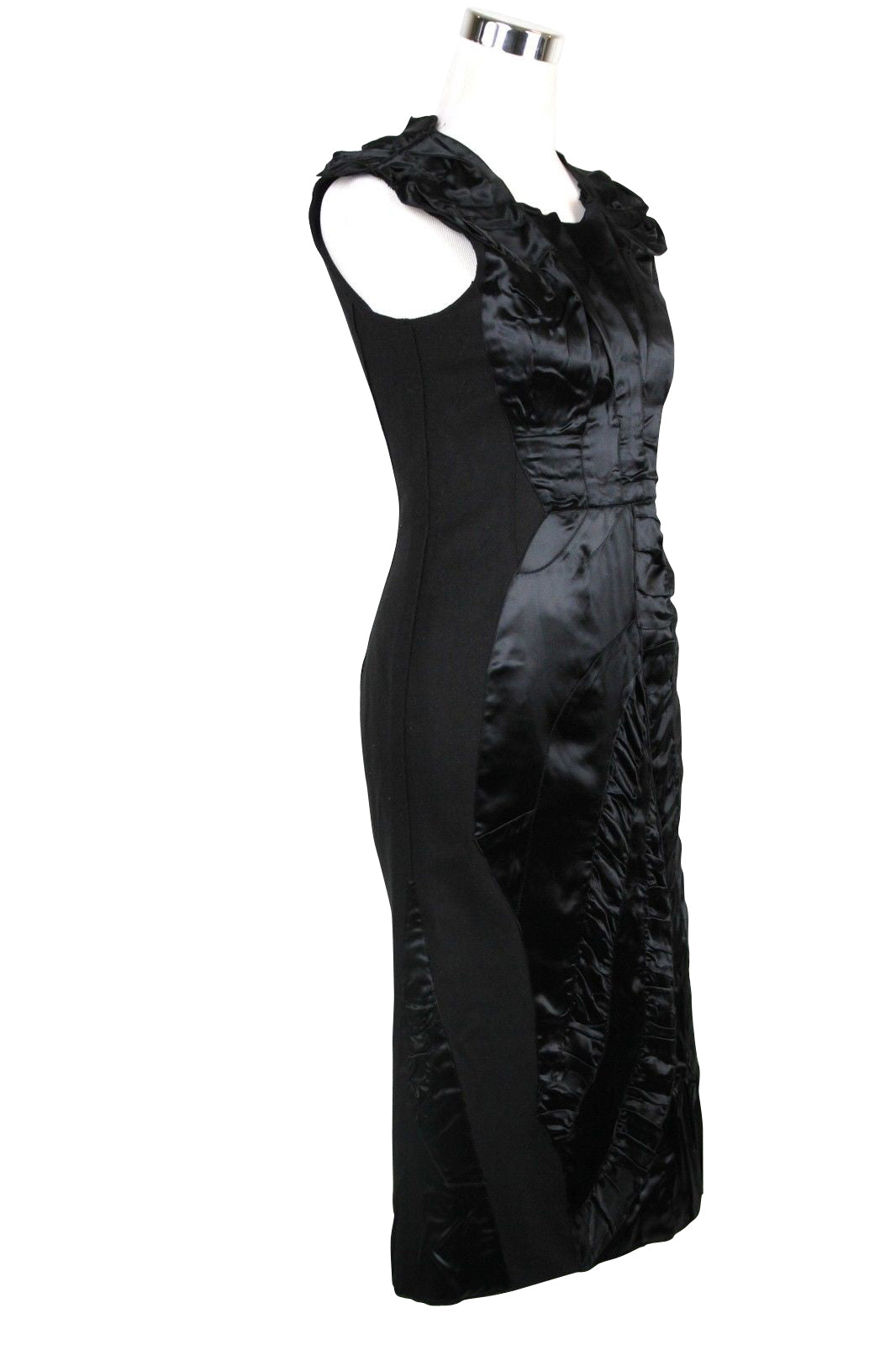 Bottega Veneta Women's Silk Pattern Black Wool Polyamide Dress Ruffle Detail(40)