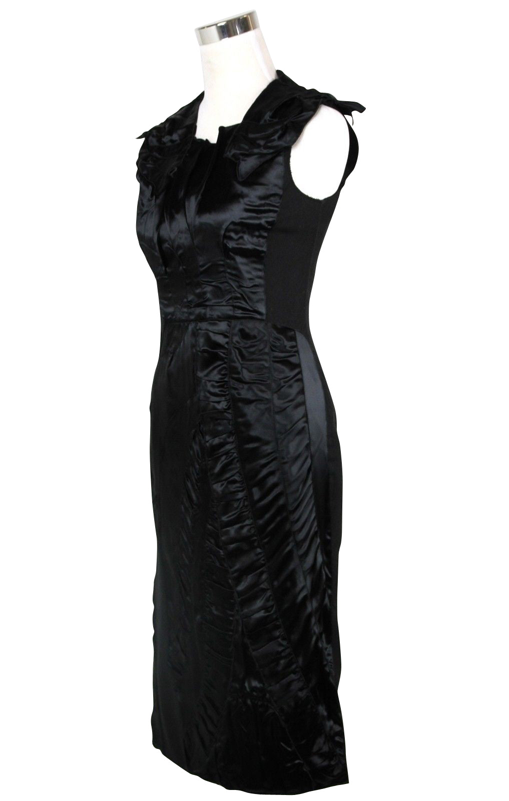 Bottega Veneta Women's Silk Pattern Black Wool Polyamide Dress Ruffle Detail(40)