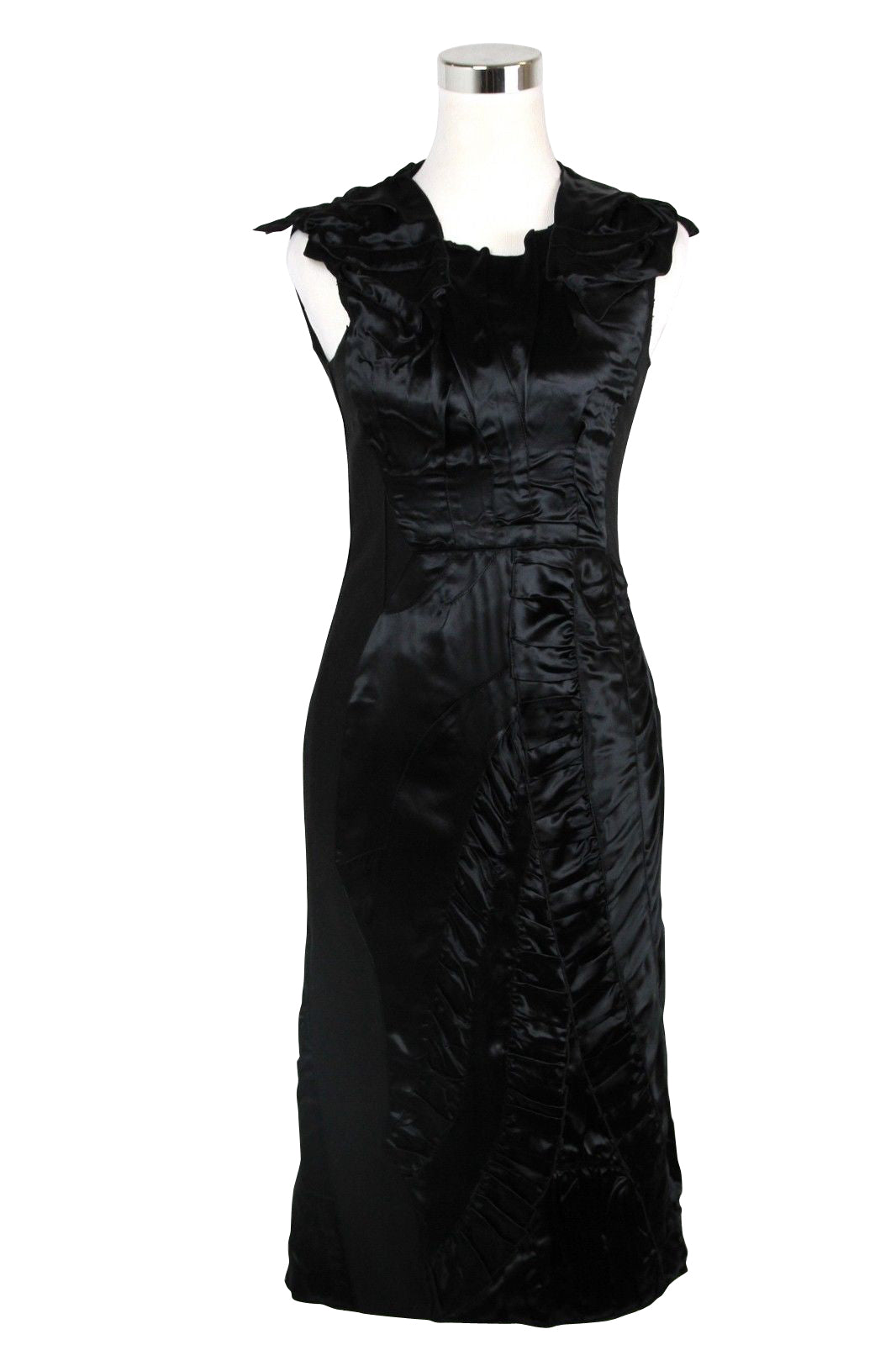 Bottega Veneta Women's Silk Pattern Black Wool Polyamide Dress Ruffle Detail(40)