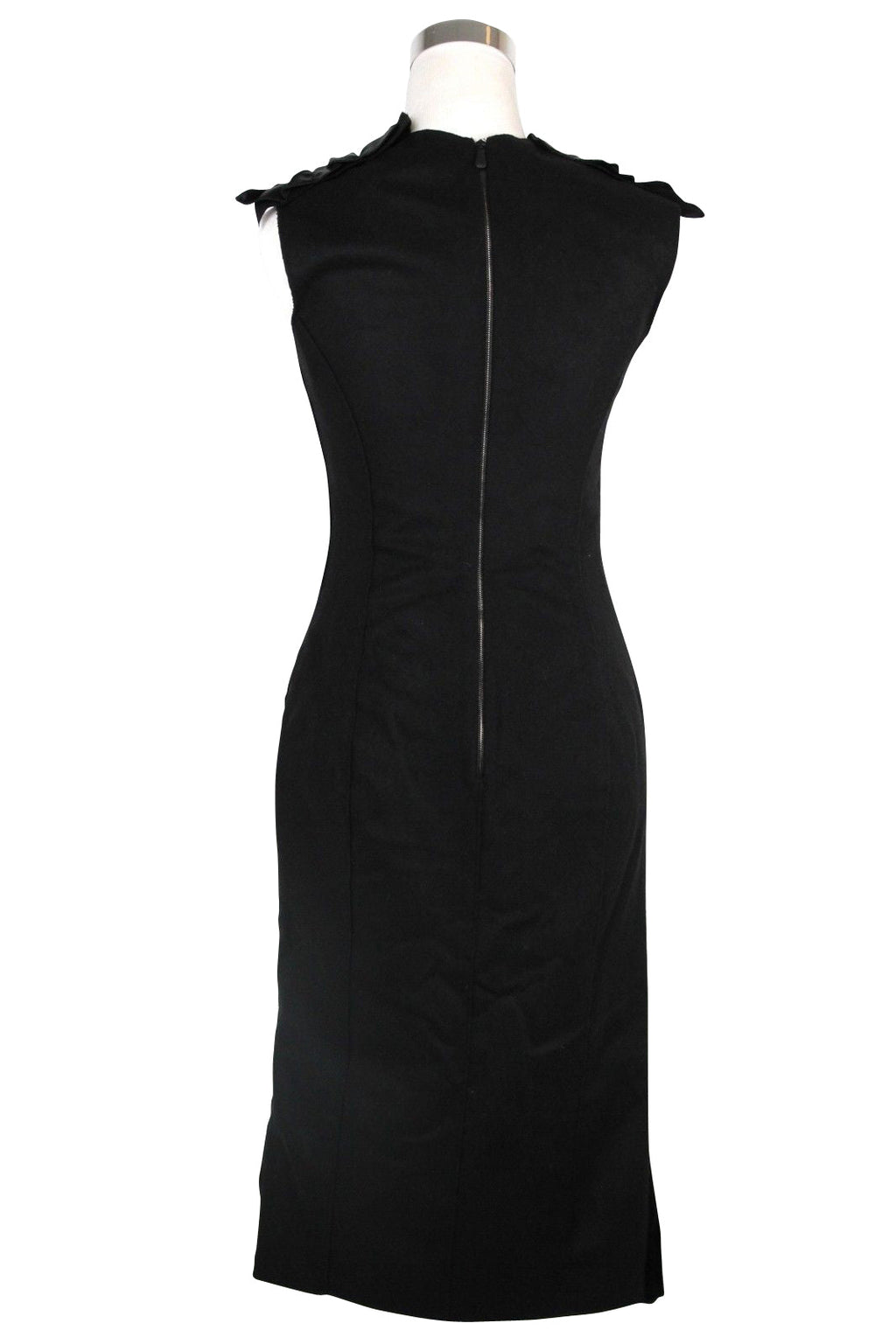 Bottega Veneta Women's Silk Pattern Black Wool Polyamide Dress Ruffle Detail(40)