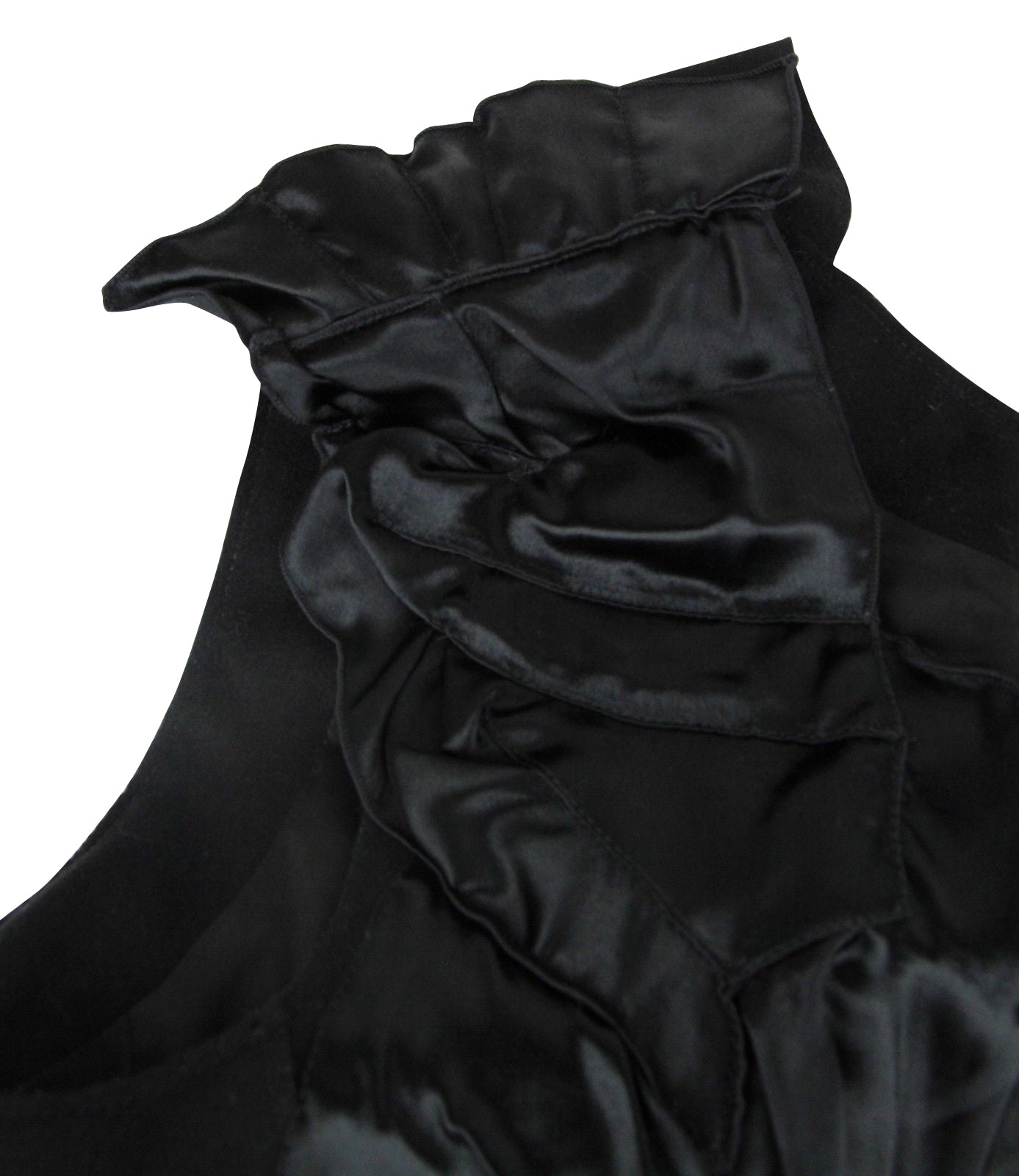 Bottega Veneta Women's Silk Pattern Black Wool Polyamide Dress Ruffle Detail(40)