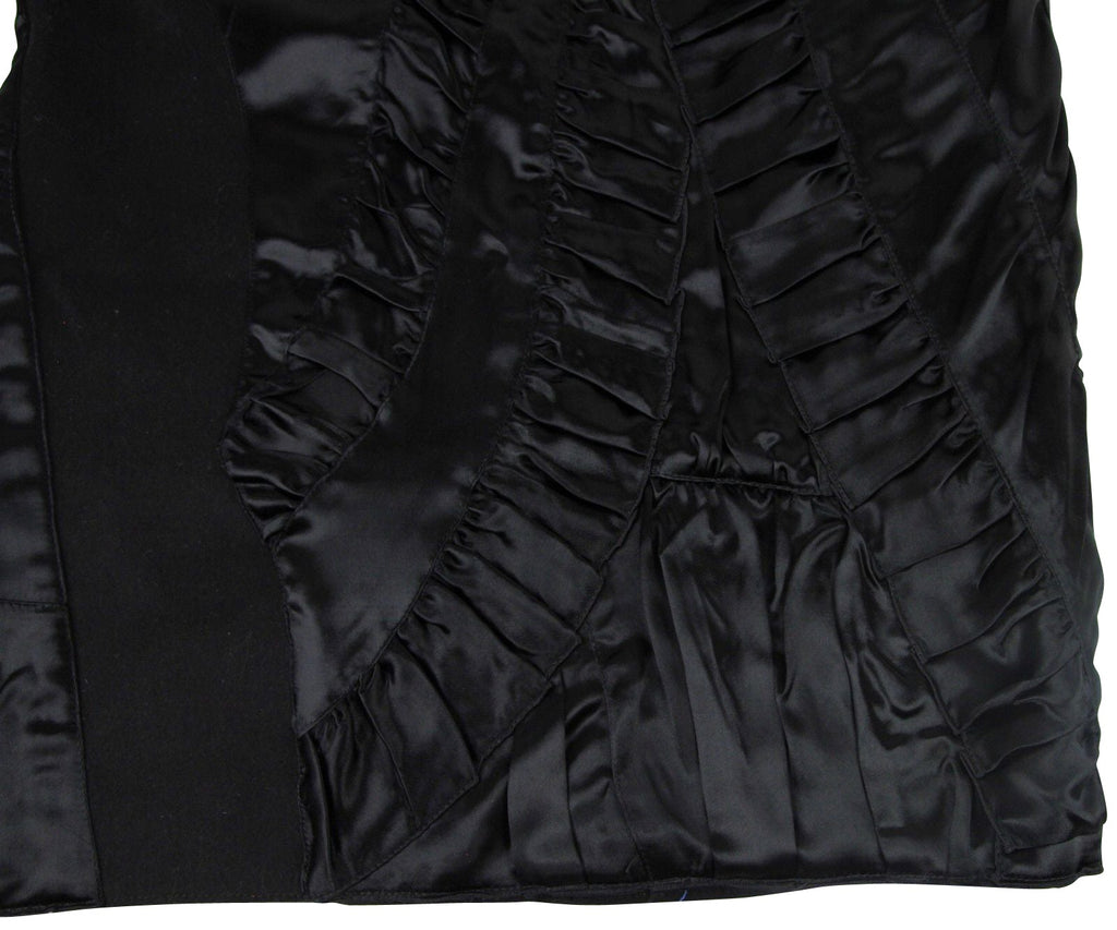 Bottega Veneta Women's Silk Pattern Black Wool Polyamide Dress Ruffle Detail(40)