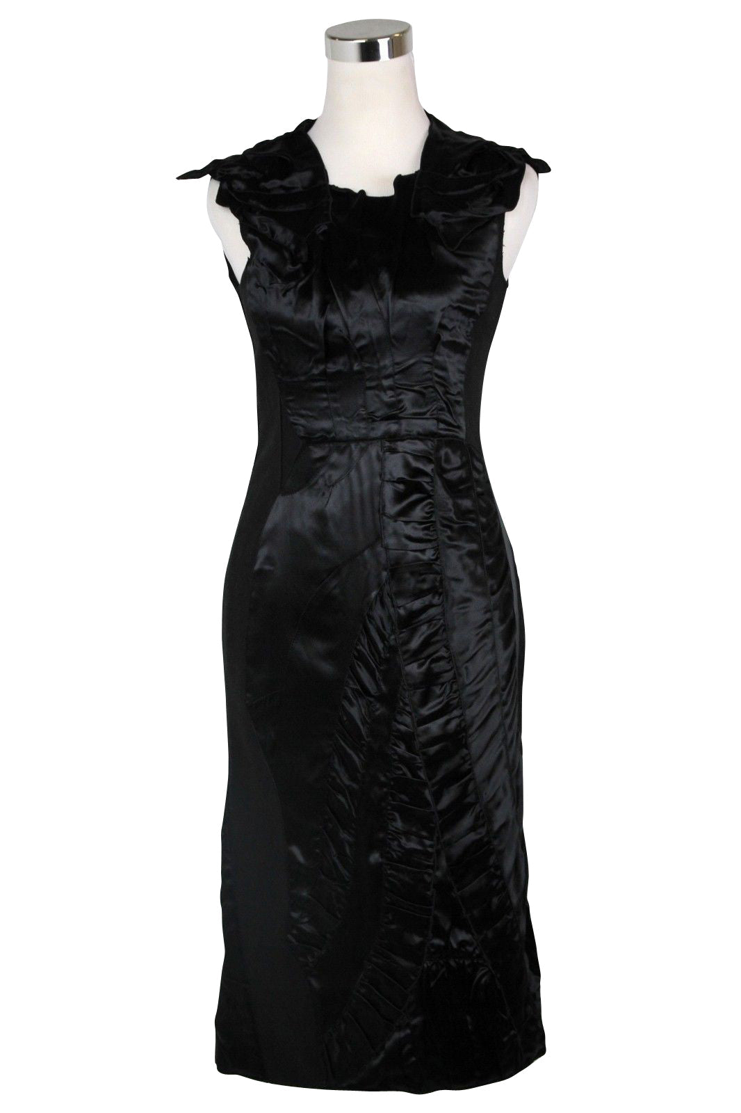 Bottega Veneta Women's Silk Pattern Black Wool Polyamide Dress Ruffle Detail (42)