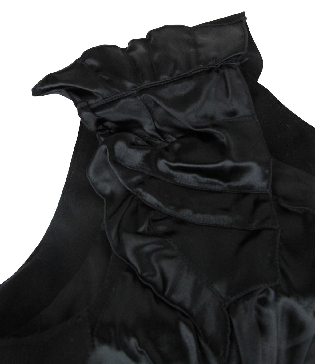 Bottega Veneta Women's Silk Pattern Black Wool Polyamide Dress Ruffle Detail (42)