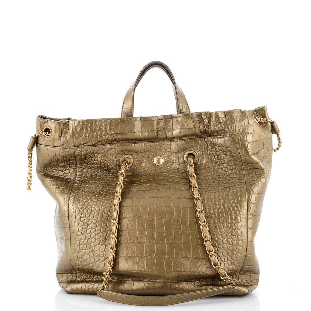 Chanel Paris-New York Drawstring Chain Tote Crocodile Embossed Calfskin Large