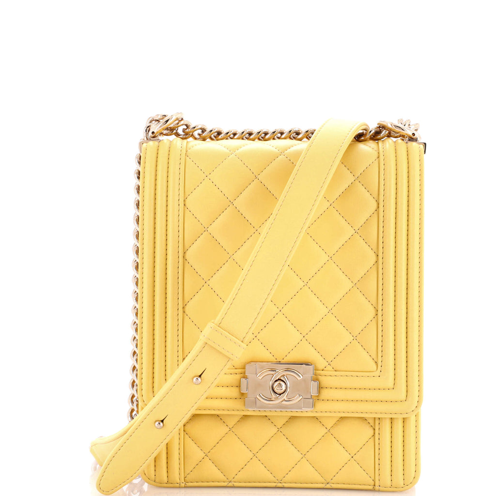 Chanel North South Boy Flap Bag Quilted Lambskin Small