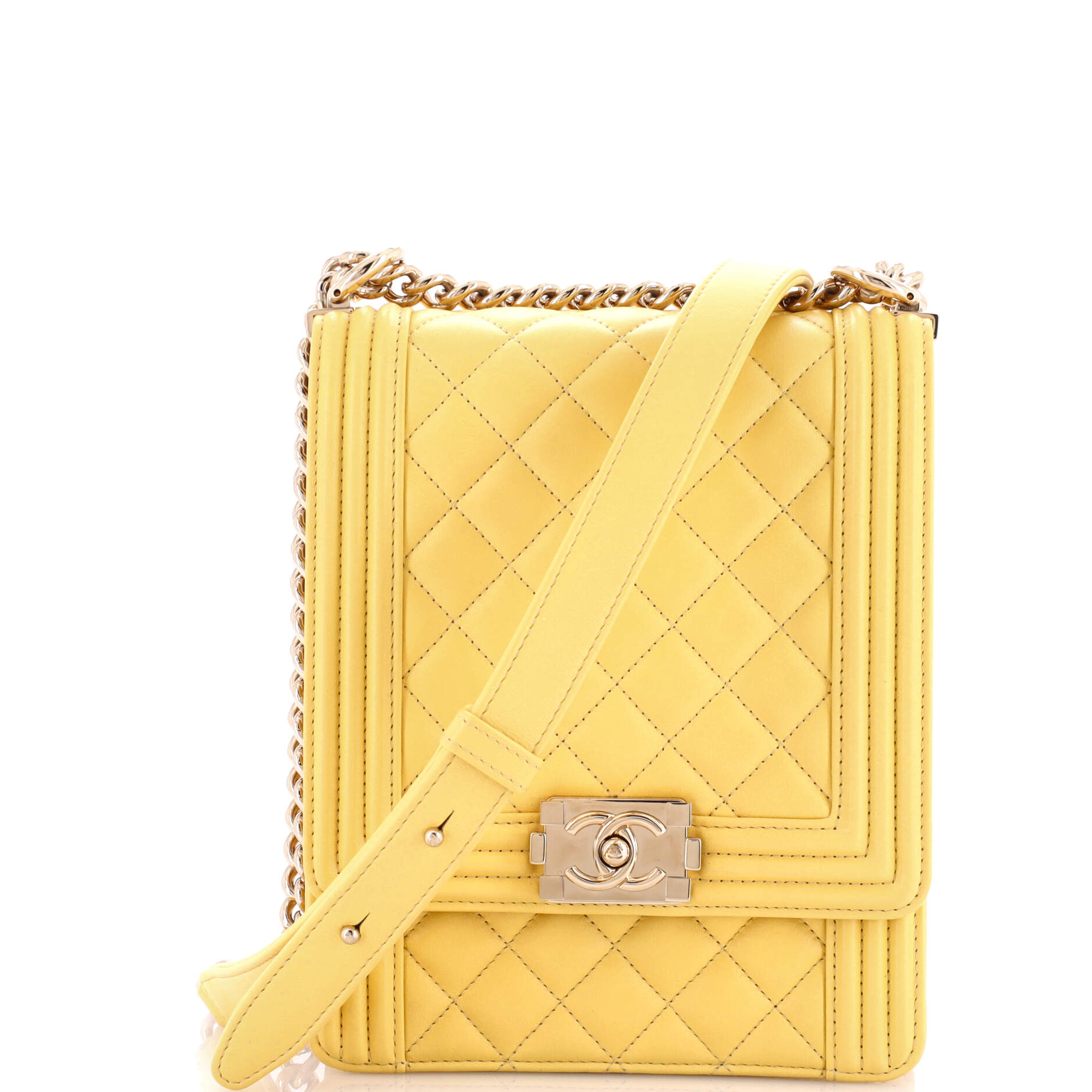 Chanel North South Boy Flap Bag Quilted Lambskin Small