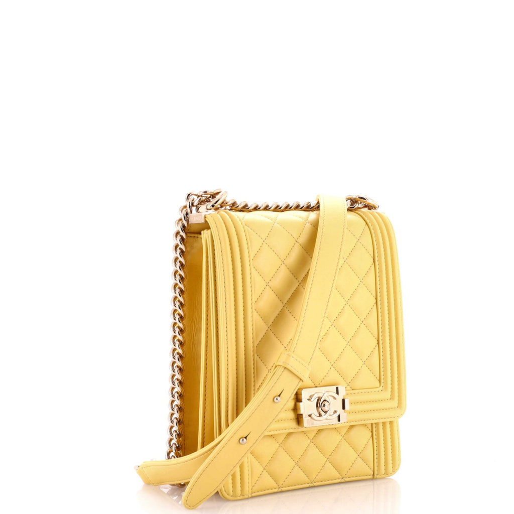 Chanel North South Boy Flap Bag Quilted Lambskin Small