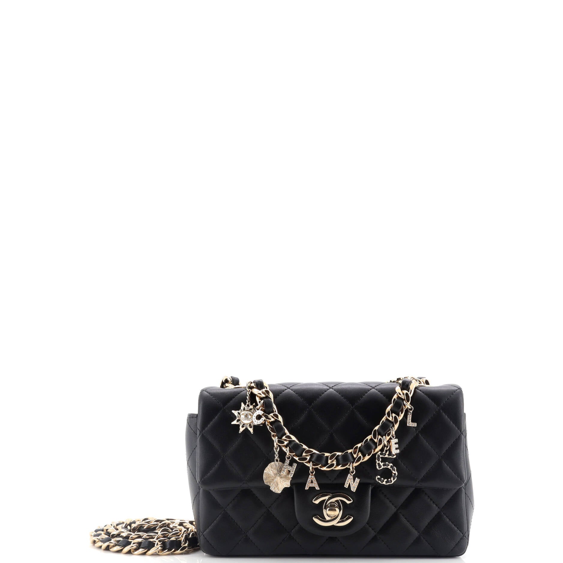 Chanel Coco Charms Classic Single Flap Bag Quilted Lambskin Mini