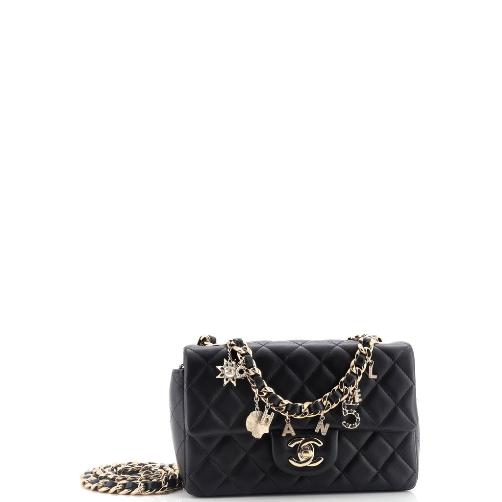 Chanel Coco Charms Classic Single Flap Bag Quilted Lambskin Mini