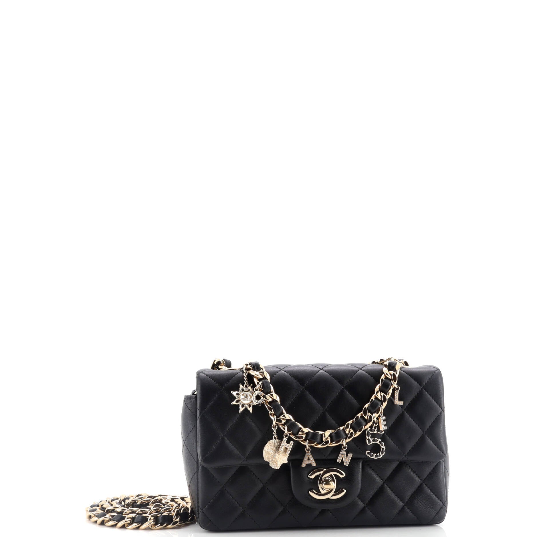 Chanel Coco Charms Classic Single Flap Bag Quilted Lambskin Mini