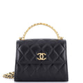 Chanel Logo and Pearl Top Handle Clutch with Chain Quilted Lambskin Small