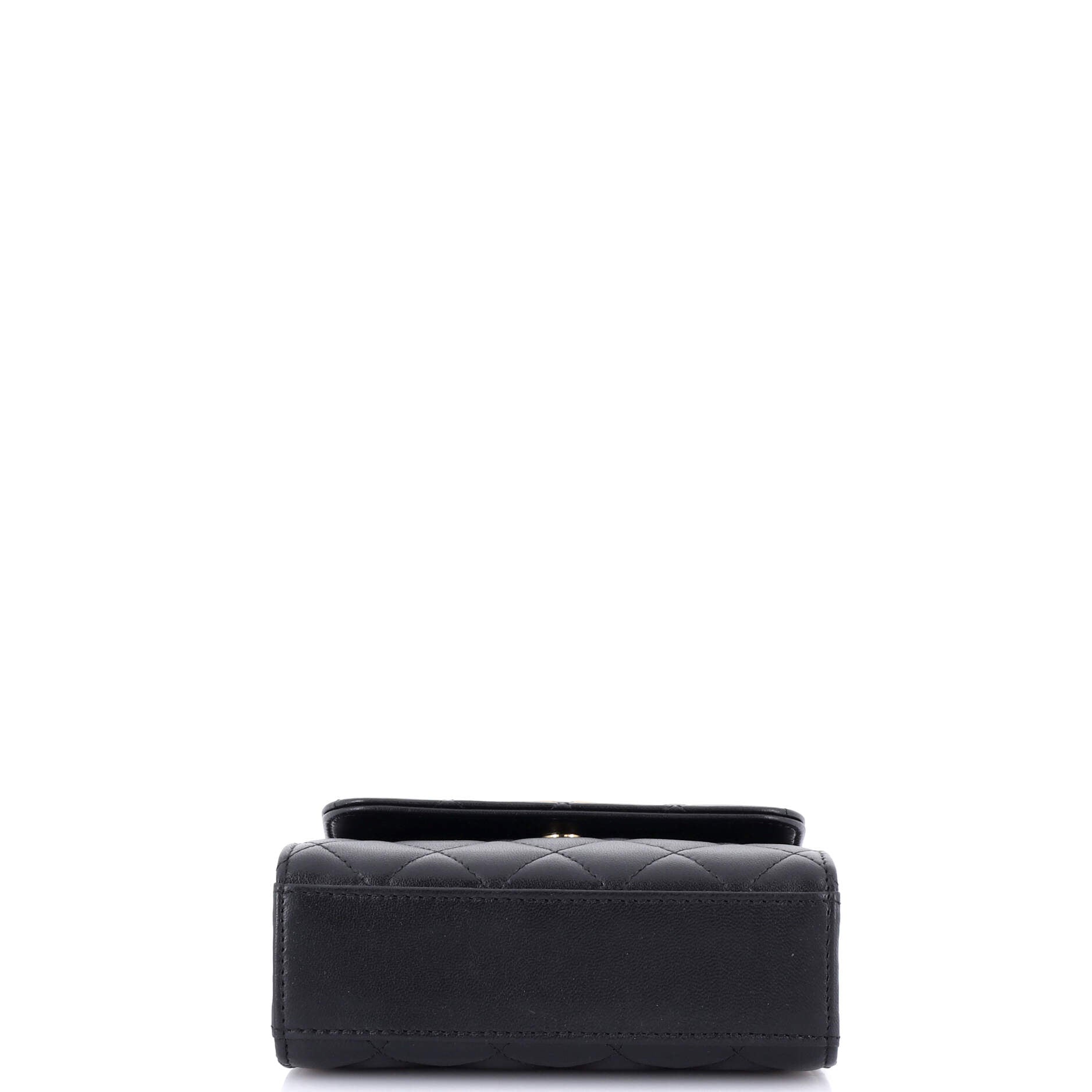 Chanel Logo and Pearl Top Handle Clutch with Chain Quilted Lambskin Small