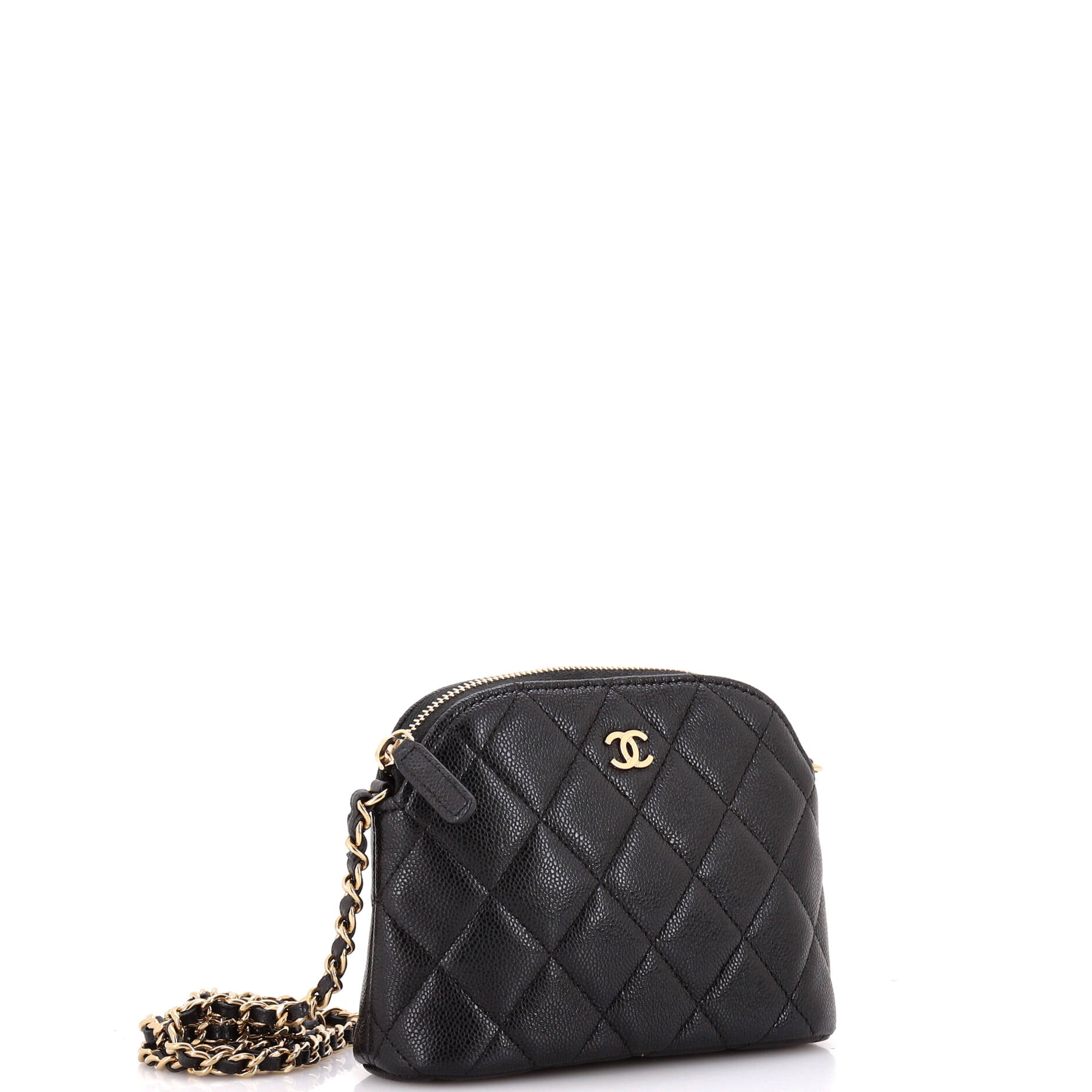 Chanel CC Dome Zip Clutch with Chain Quilted Caviar Mini