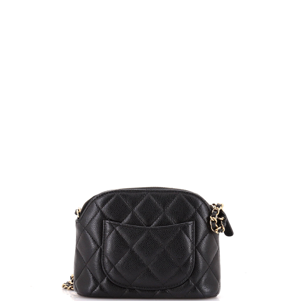 Chanel CC Dome Zip Clutch with Chain Quilted Caviar Mini