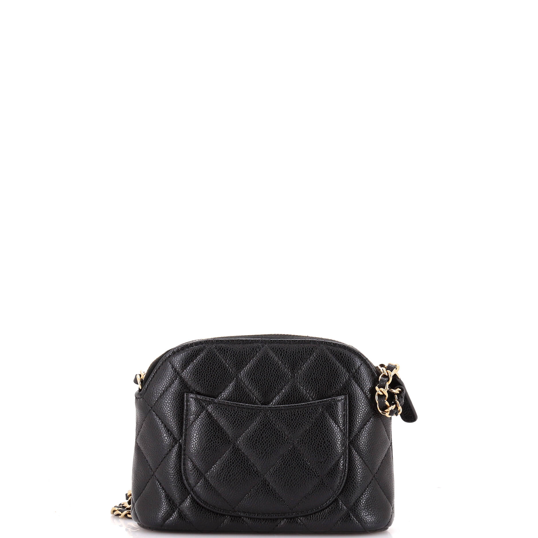 Chanel CC Dome Zip Clutch with Chain Quilted Caviar Mini