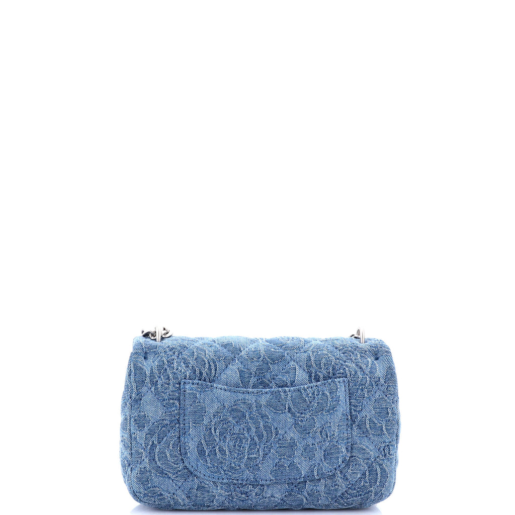Chanel Sweet Heart Chain Square Flap Bag Quilted Camellia Denim Mini